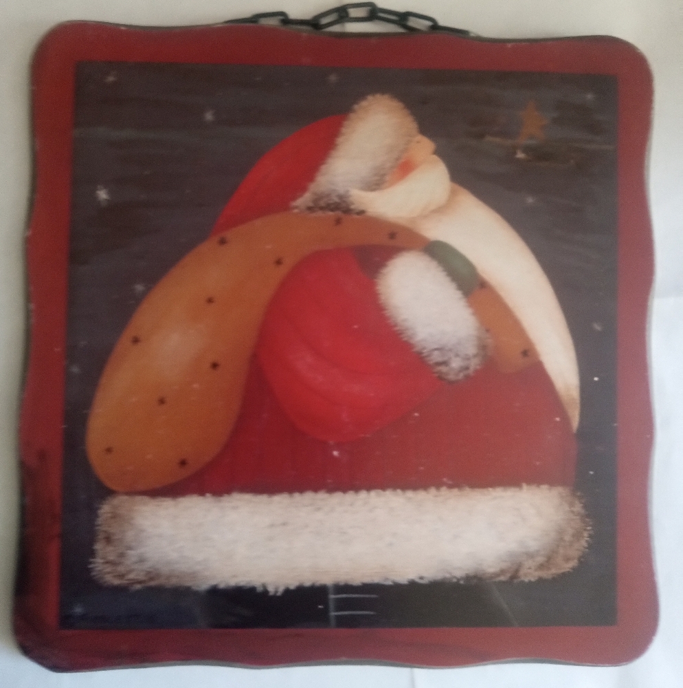 Fiddlestix Chubby Santa Hanging Wooden "Santa under the Stars" 10 x10 inch